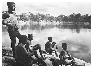Children at a sunken lake